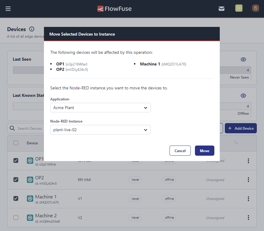 Moving multiple devices